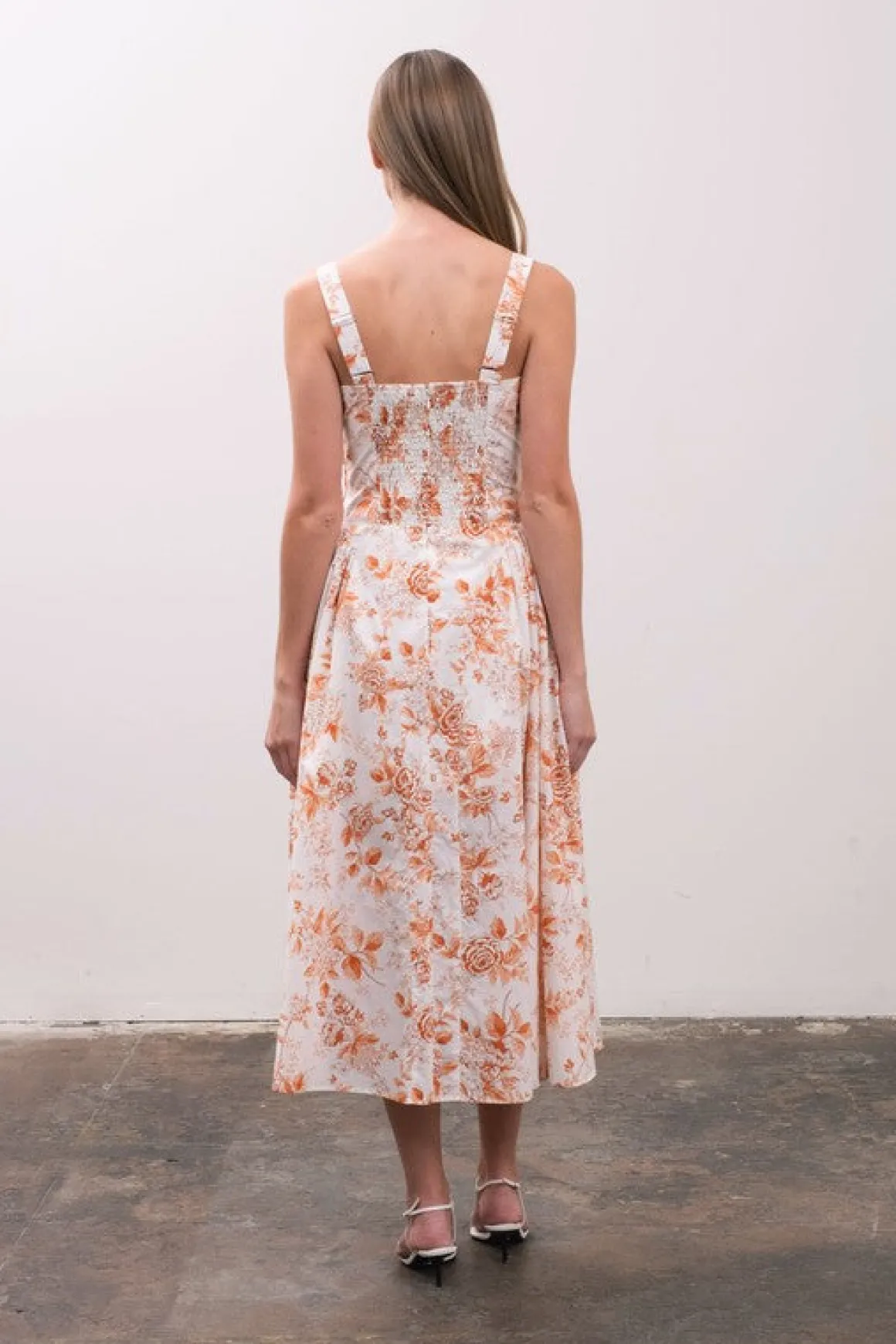 Maggie Sleeveless Corset Floral Print Midi Dress Ivory
