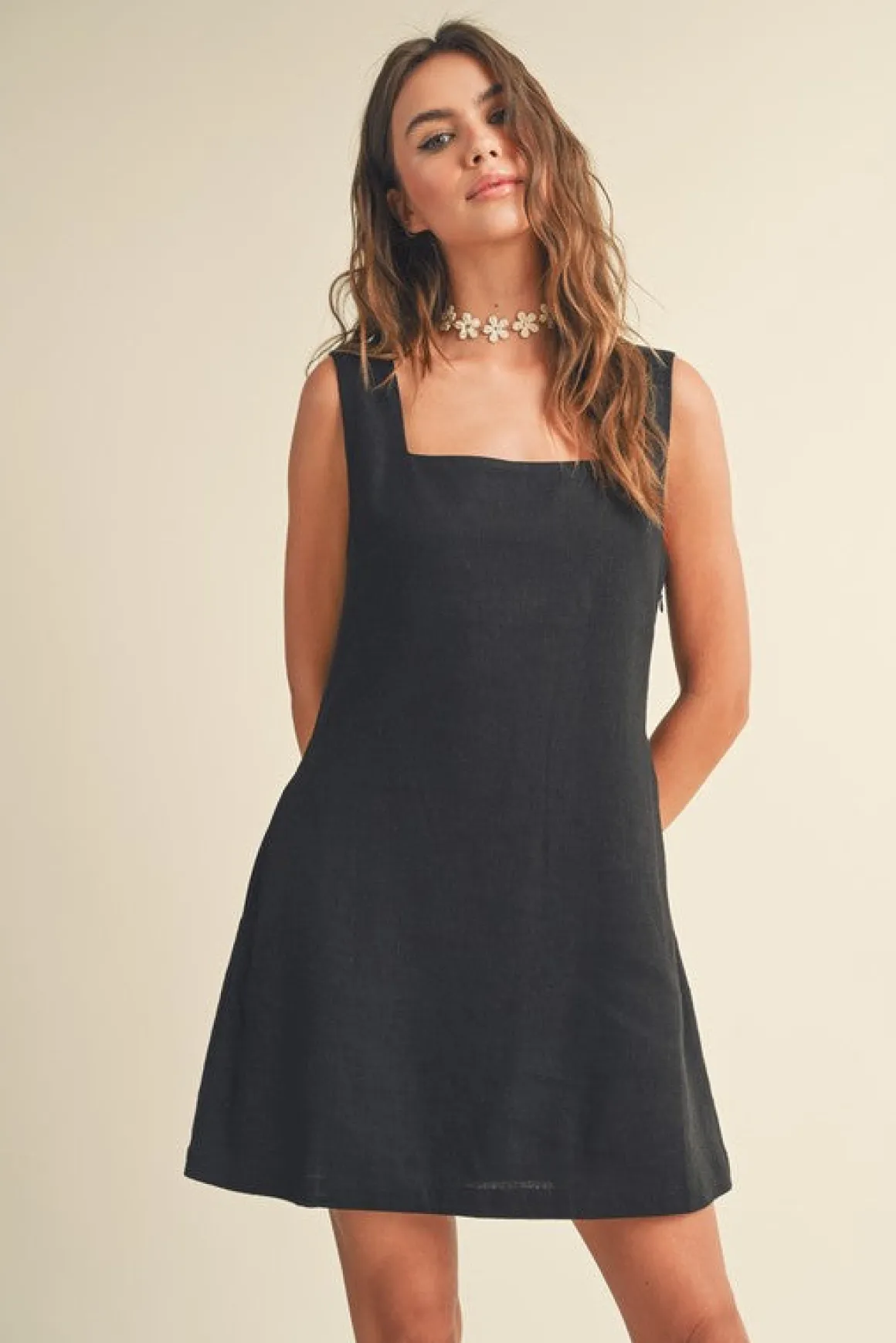 Maisie Sleeveless Linen Mini Dress Black