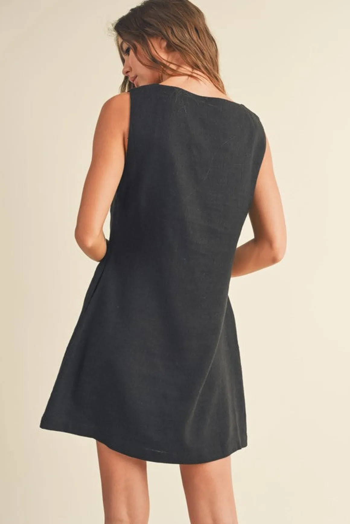 Maisie Sleeveless Linen Mini Dress Black