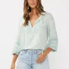 Makenna Long Sleeve Embroidered Top Teal