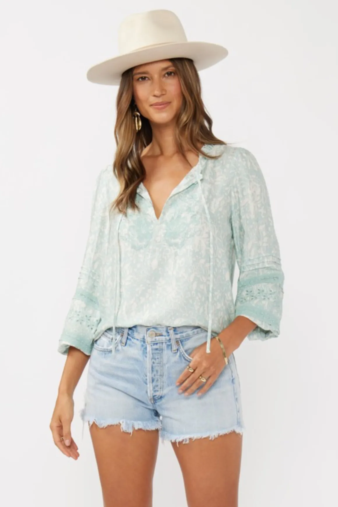 Makenna Long Sleeve Embroidered Top Teal