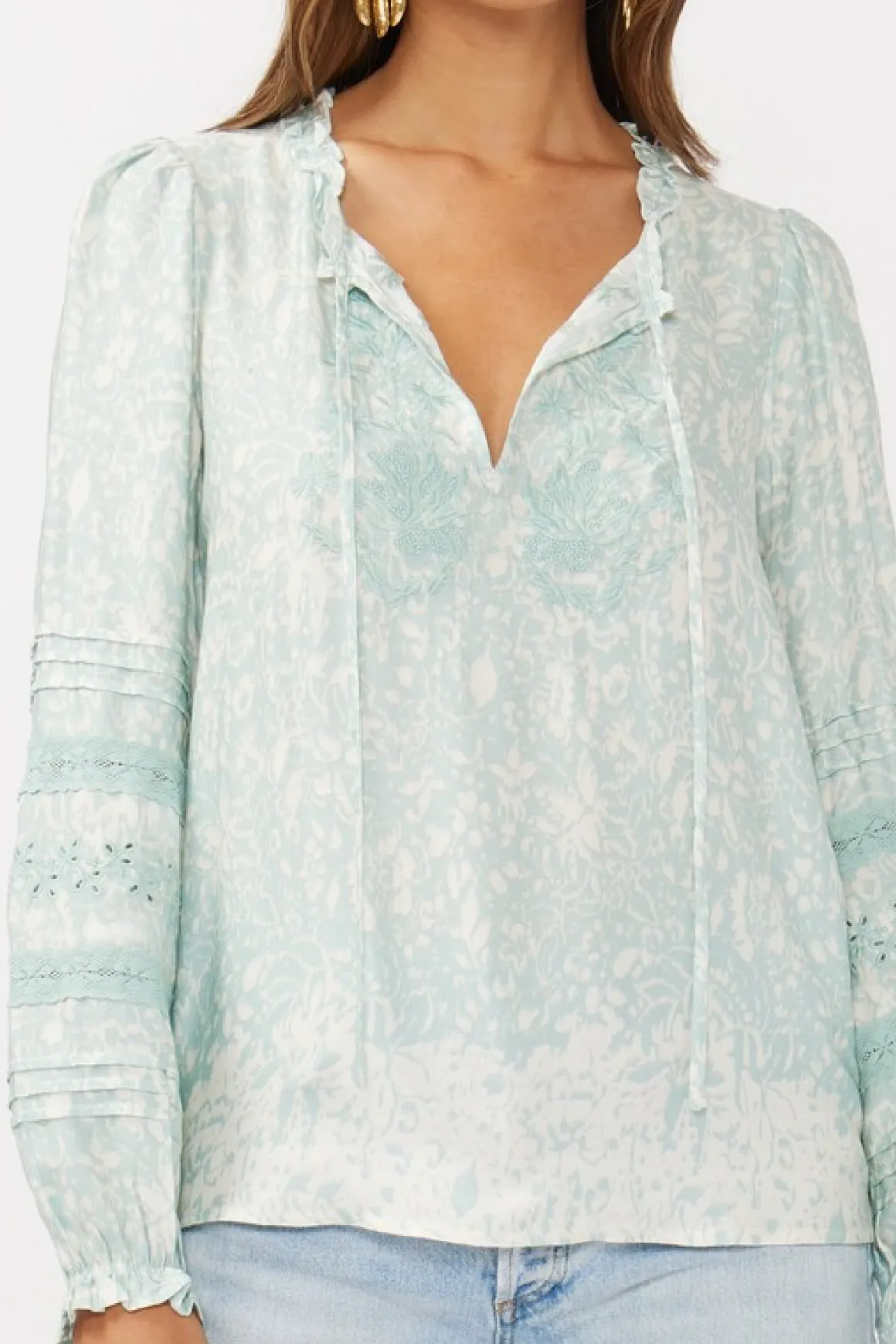 Makenna Long Sleeve Embroidered Top Teal