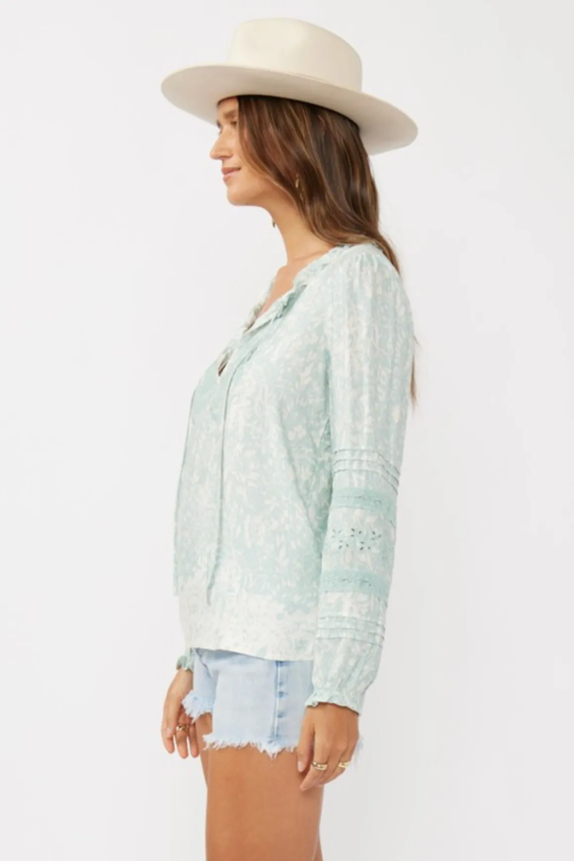Makenna Long Sleeve Embroidered Top Teal