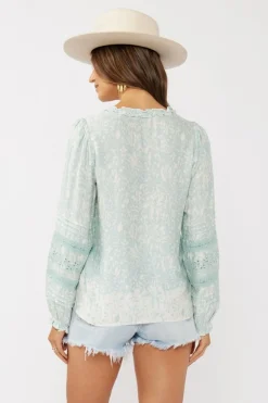 Makenna Long Sleeve Embroidered Top Teal
