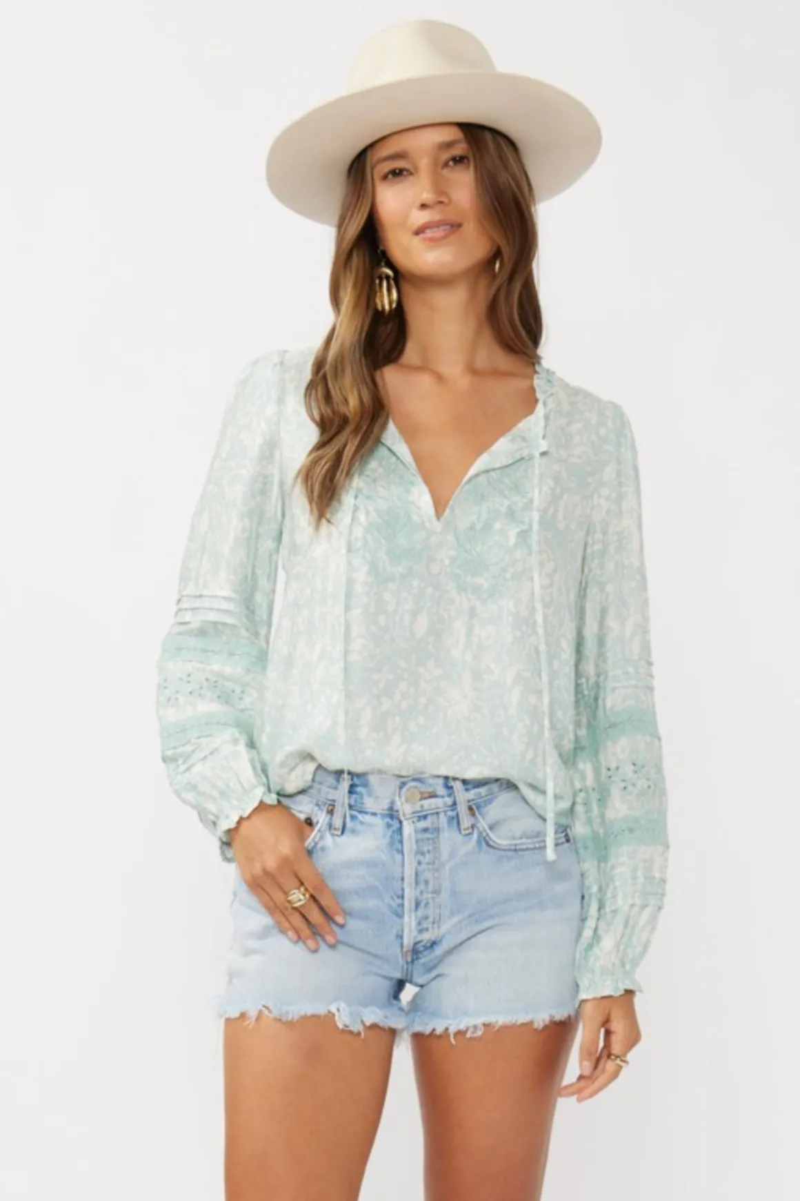Makenna Long Sleeve Embroidered Top Teal