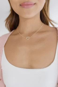 Mallory Rhinestone Open Heart Necklace Gold