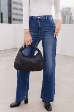 Mandi Faux Leather Woven Handbag Black