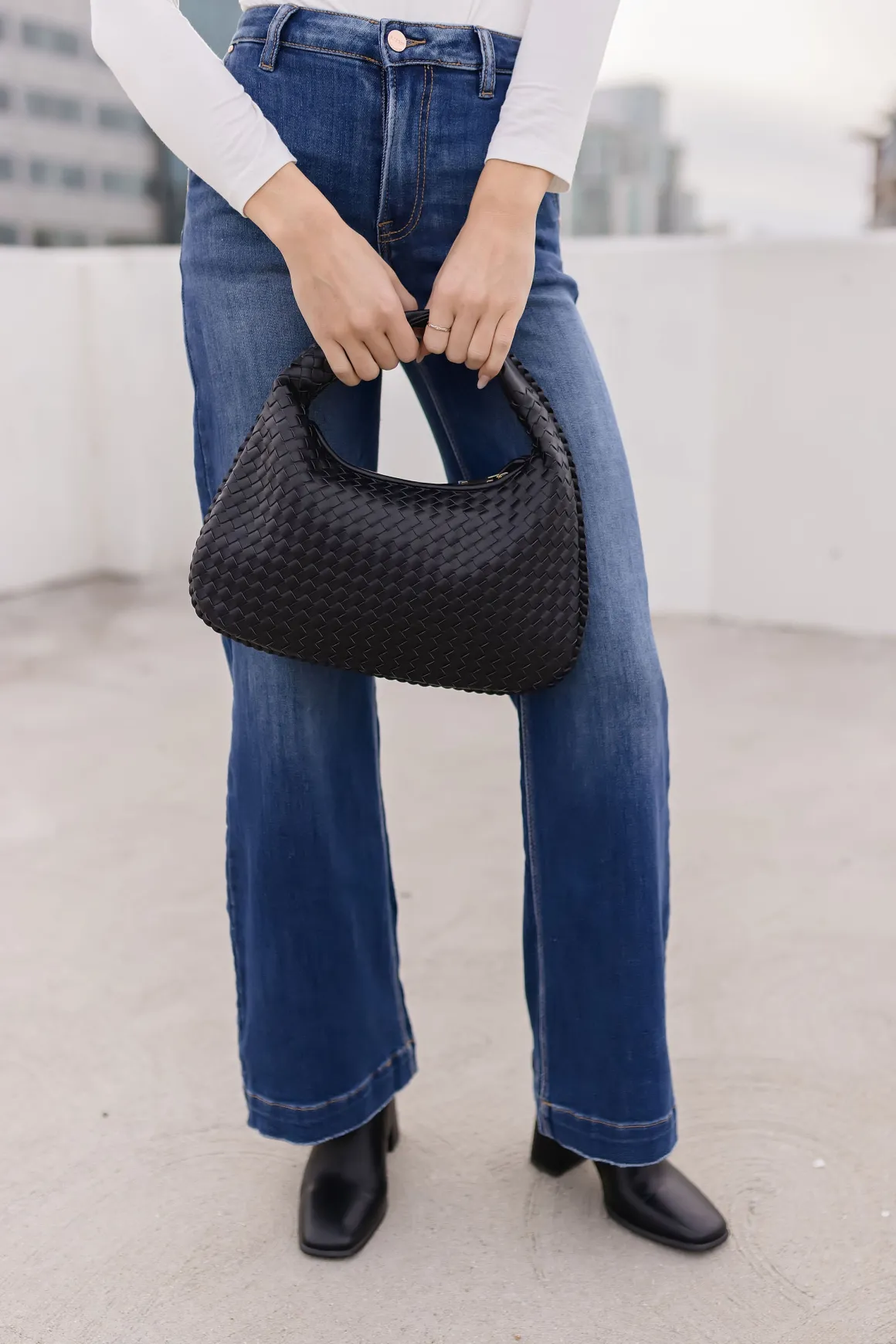 Mandi Faux Leather Woven Handbag Black