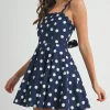Mara Sleeveless Polka Dot Tie Back Mini Dress Navy