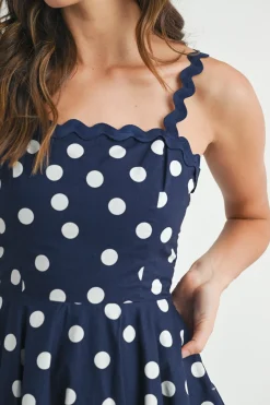 Mara Sleeveless Polka Dot Tie Back Mini Dress Navy
