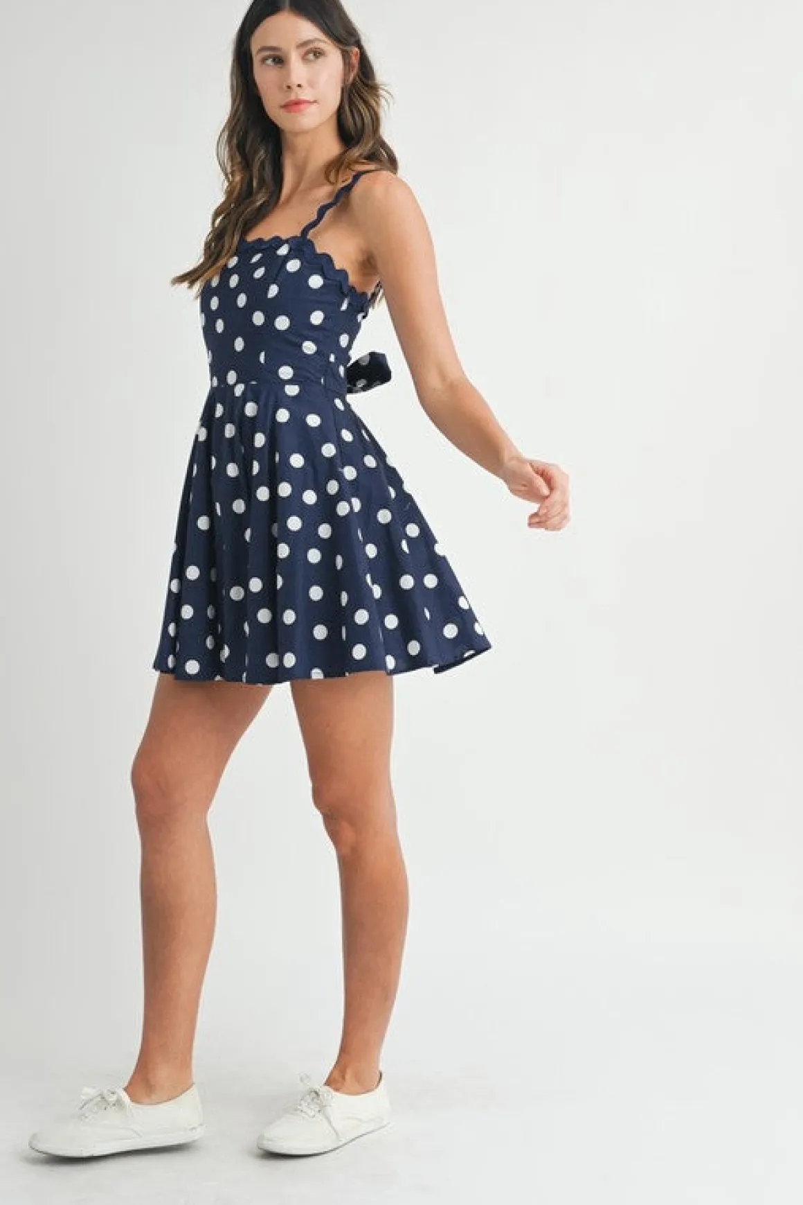Mara Sleeveless Polka Dot Tie Back Mini Dress Navy