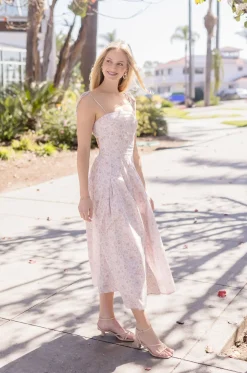 Marcella Sleeveless Shoulder Tie Floral Print Cut Out Midi Dress Blush