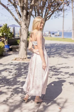 Marcella Sleeveless Shoulder Tie Floral Print Cut Out Midi Dress Blush