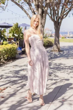Marcella Sleeveless Shoulder Tie Floral Print Cut Out Midi Dress Blush