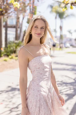 Marcella Sleeveless Shoulder Tie Floral Print Cut Out Midi Dress Blush