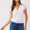 Margot Short Sleeve Button Down Embroidered Top White