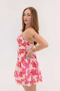Marissa Sleeveless Floral Print Tiered Mini Dress White