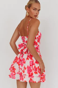 Marissa Sleeveless Floral Print Tiered Mini Dress White