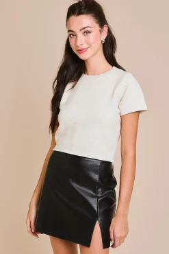 Maryann Short Sleeve Cropped Sweater Top Cream
