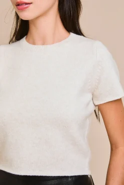 Maryann Short Sleeve Cropped Sweater Top Cream