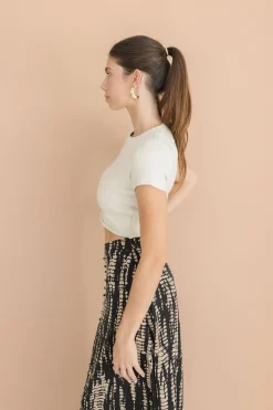 Maryann Short Sleeve Cropped Sweater Top Cream