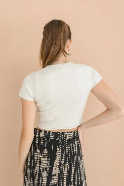 Maryann Short Sleeve Cropped Sweater Top Cream