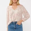 Marylin Long Sleeve Button Down Floral Print Top Blush