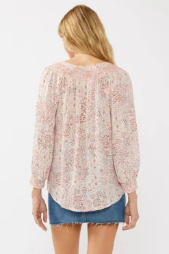 Marylin Long Sleeve Button Down Floral Print Top Blush