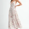 Maura Sleeveless Floral Print Tiered Maxi Dress Pink