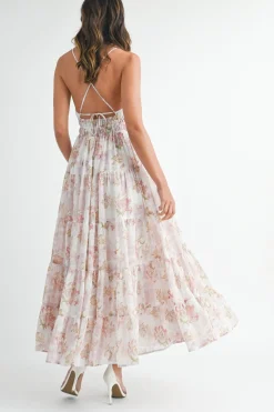 Maura Sleeveless Floral Print Tiered Maxi Dress Pink