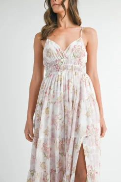 Maura Sleeveless Floral Print Tiered Maxi Dress Pink