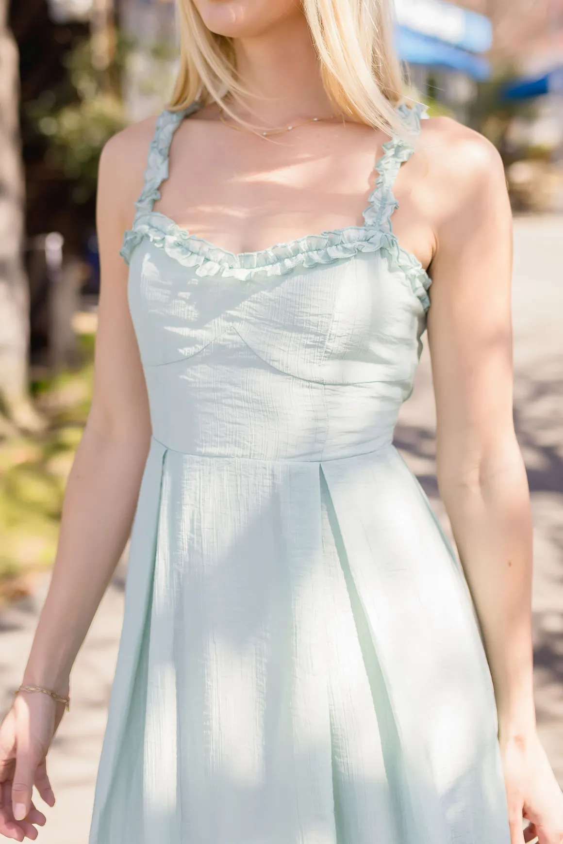 Mckayla Sleeveless Ruffle Trim Midi Dress Mint