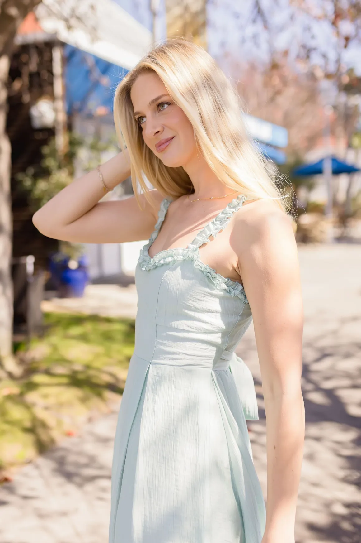 Mckayla Sleeveless Ruffle Trim Midi Dress Mint