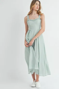 Mckayla Sleeveless Ruffle Trim Midi Dress Mint