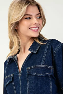Megan Short Sleeve Cropped Denim Top Dark Wash