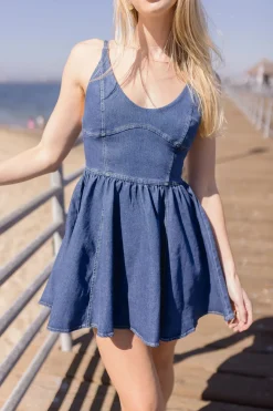 Melissa Sleeveless Denim Mini Dress Dark Wash