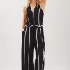 Mercy Sleeveless Contrast Linen Vest And Pants Black