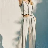 Mercy Sleeveless Contrast Linen Vest And Pants Natural