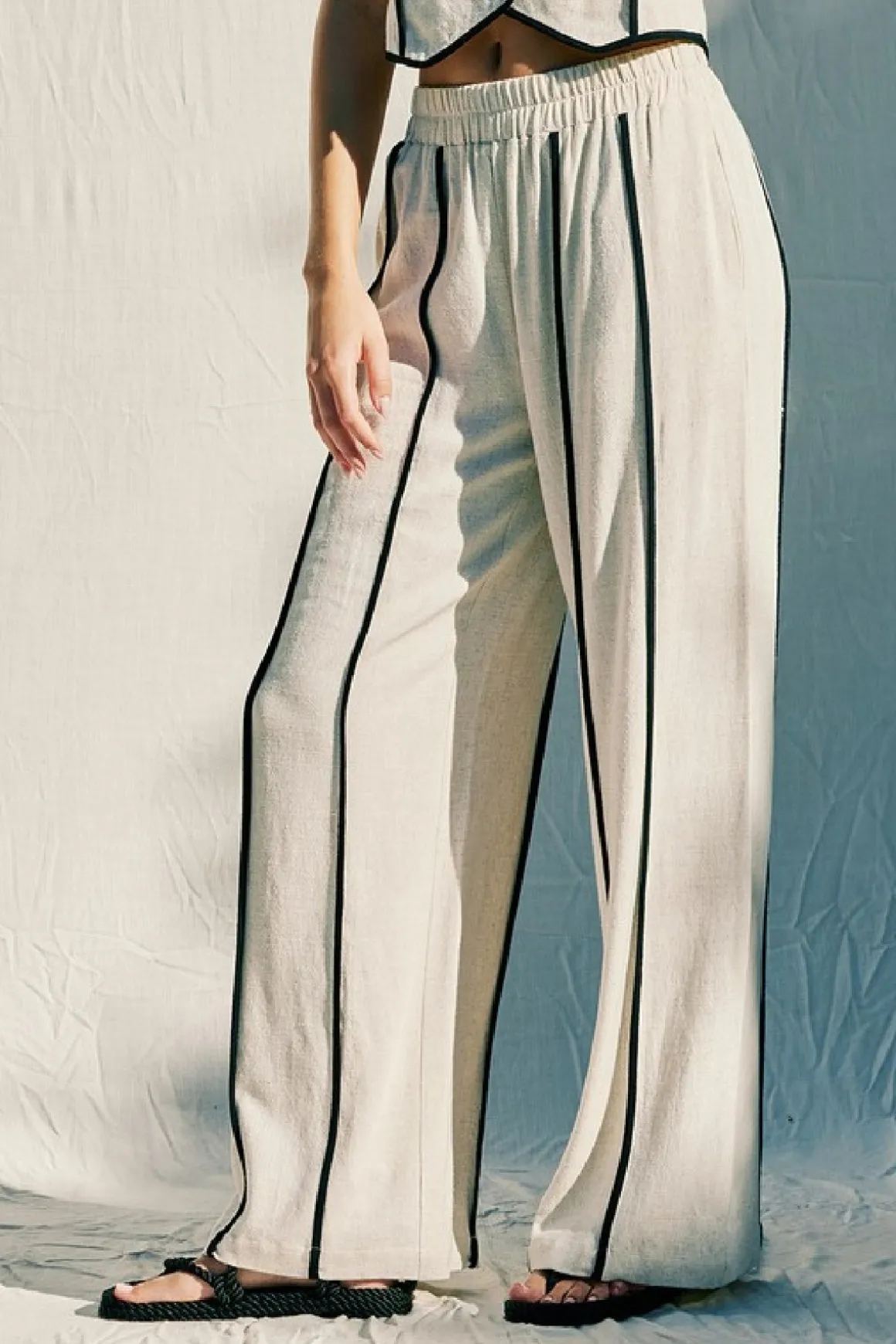 Mercy Sleeveless Contrast Linen Vest And Pants Natural