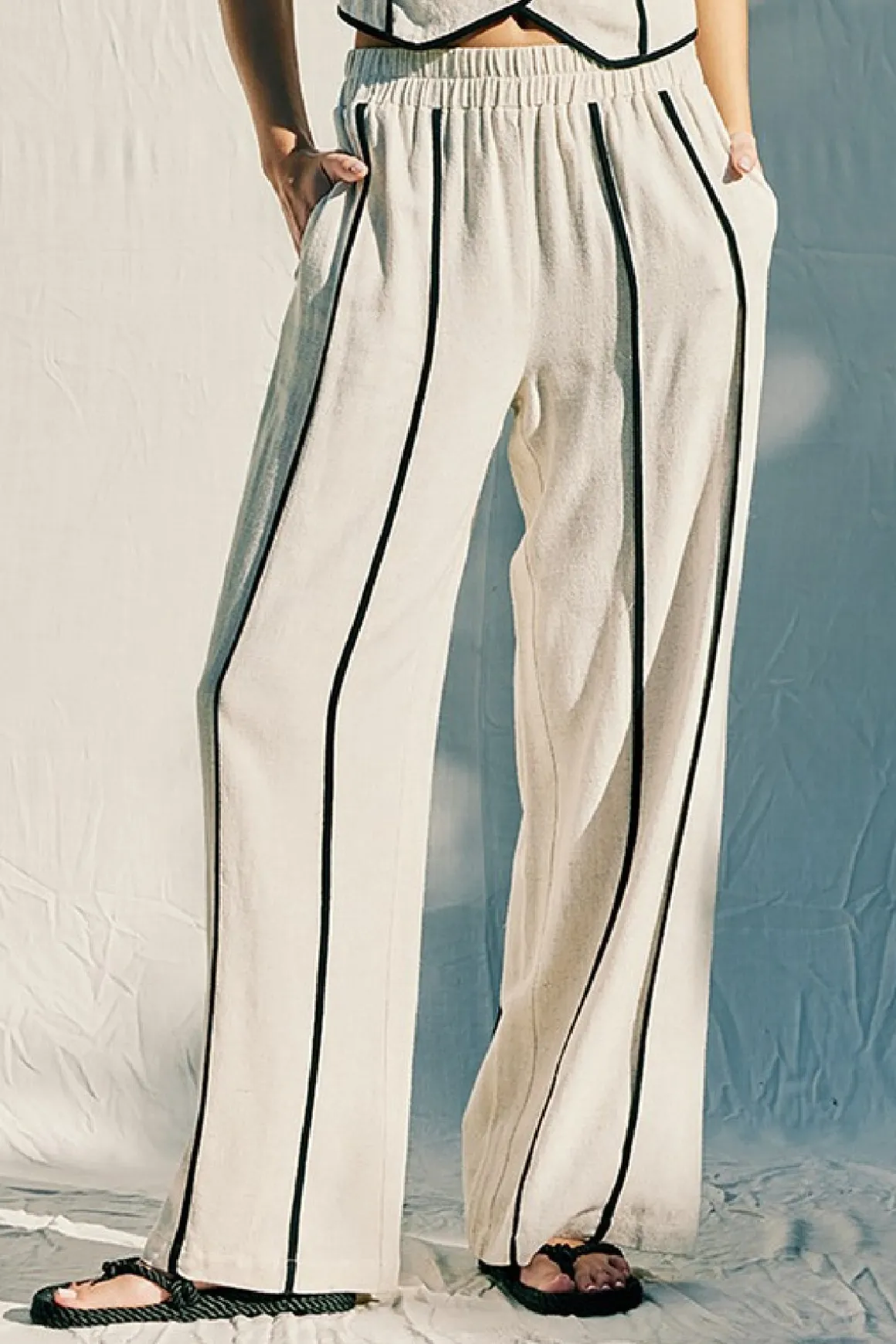 Mercy Sleeveless Contrast Linen Vest And Pants Natural