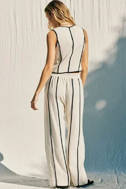 Mercy Sleeveless Contrast Linen Vest And Pants Natural
