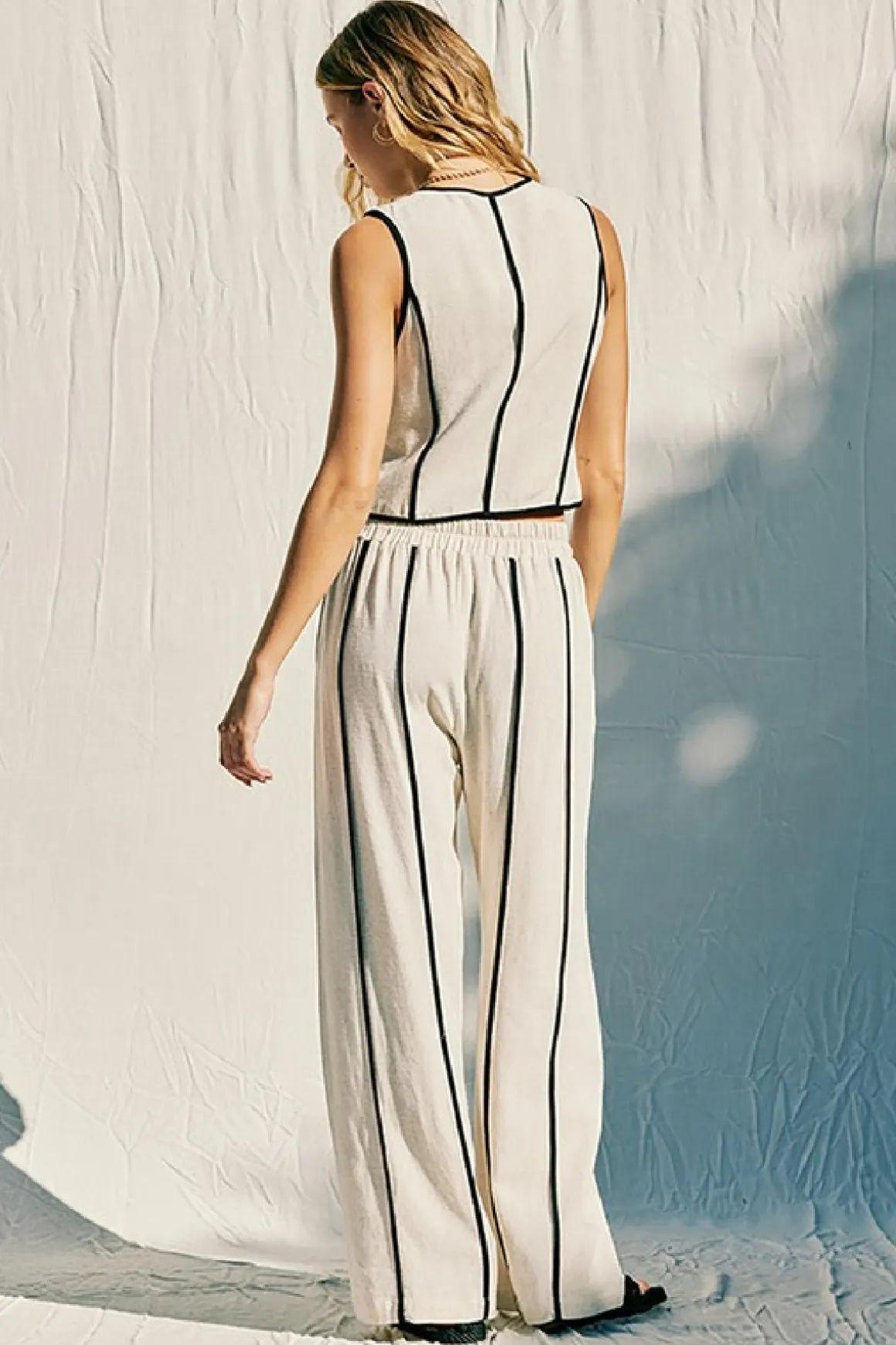 Mercy Sleeveless Contrast Linen Vest And Pants Natural