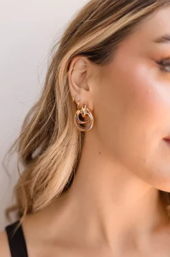 Mia Double Hoop Drop Earrings Gold