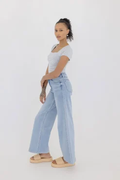 Millie Short Sleeve Stripe Print Double Lined Top Blue