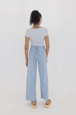 Millie Short Sleeve Stripe Print Double Lined Top Blue