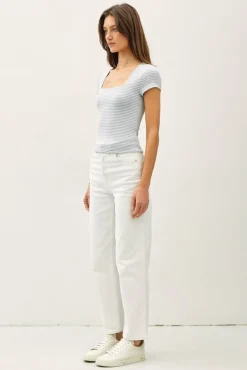 Millie Short Sleeve Stripe Print Double Lined Top Blue