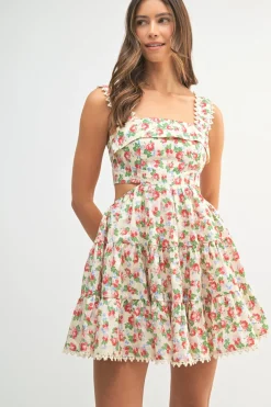 Mindy Sleeveless Cut Out Floral Print Mini Dress Red