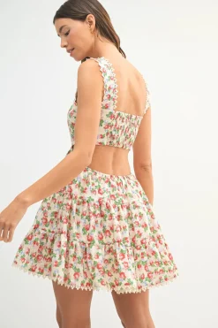 Mindy Sleeveless Cut Out Floral Print Mini Dress Red