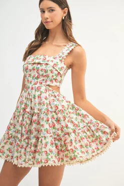 Mindy Sleeveless Cut Out Floral Print Mini Dress Red