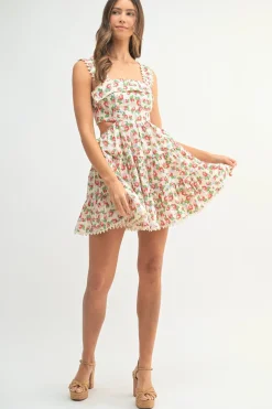 Mindy Sleeveless Cut Out Floral Print Mini Dress Red